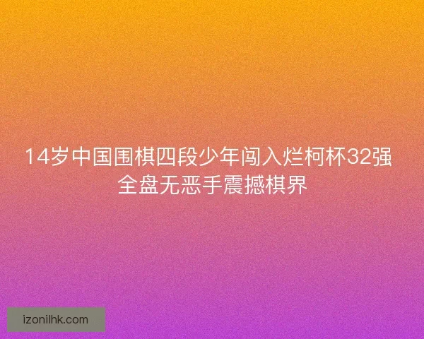 14岁中国围棋四段少年闯入烂柯杯32强 全盘无恶手震撼棋界